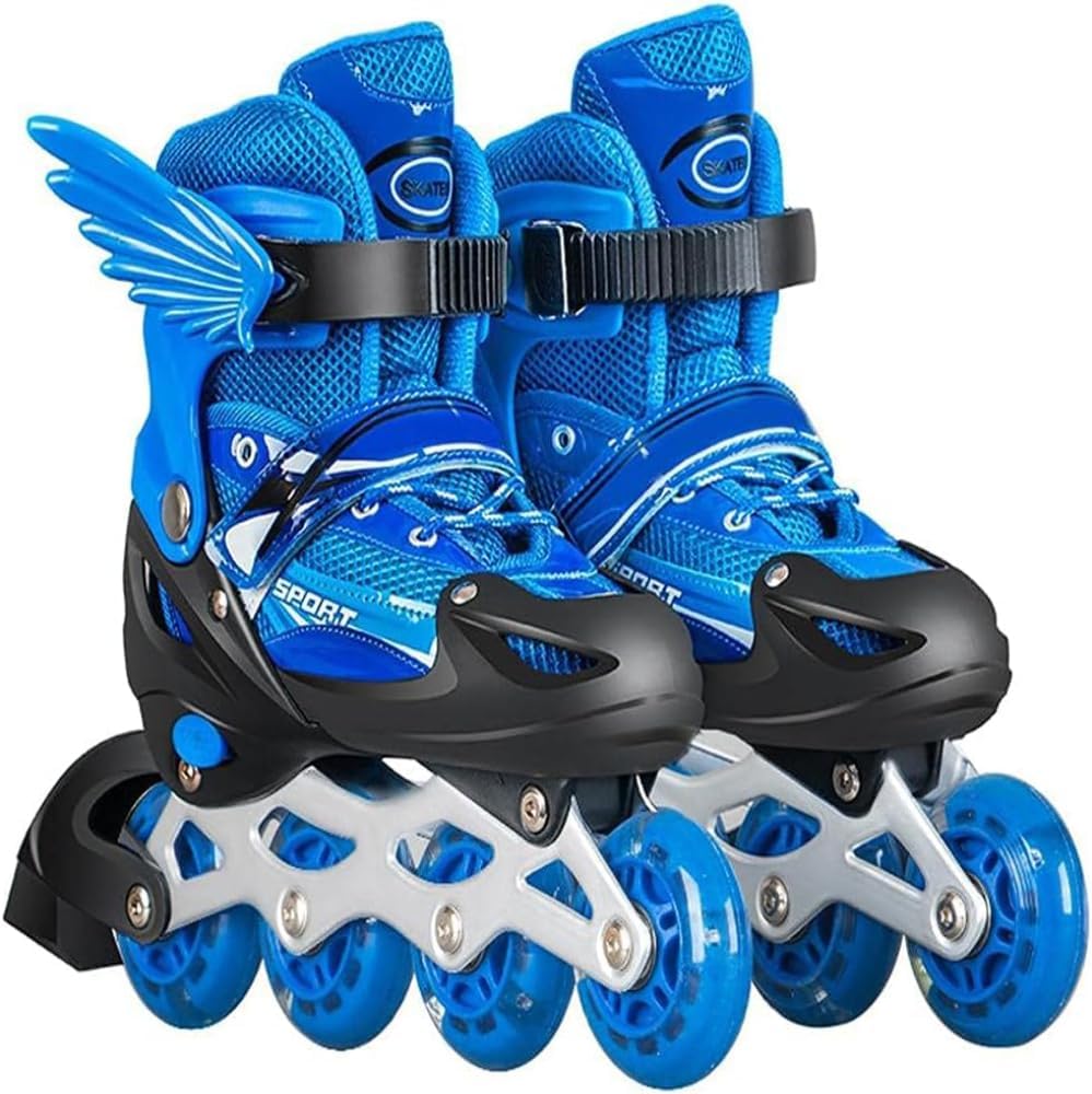 Ukr - Adjustable Rollerblades Wings Skating Shoes With LED Wheels - Blue