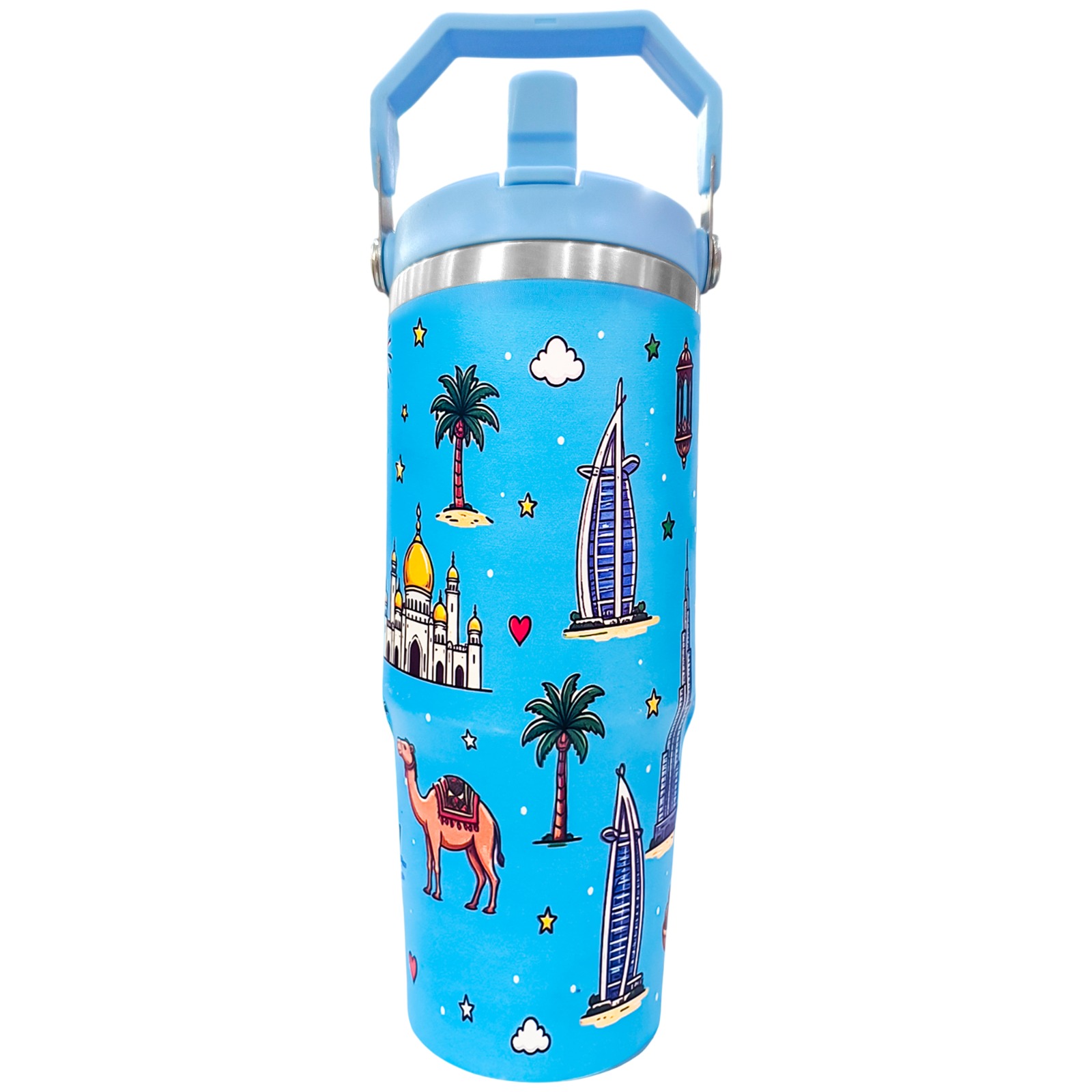 UKR - Stainless Steel Tumbler With Handle And Lid - Blue - 890 ml