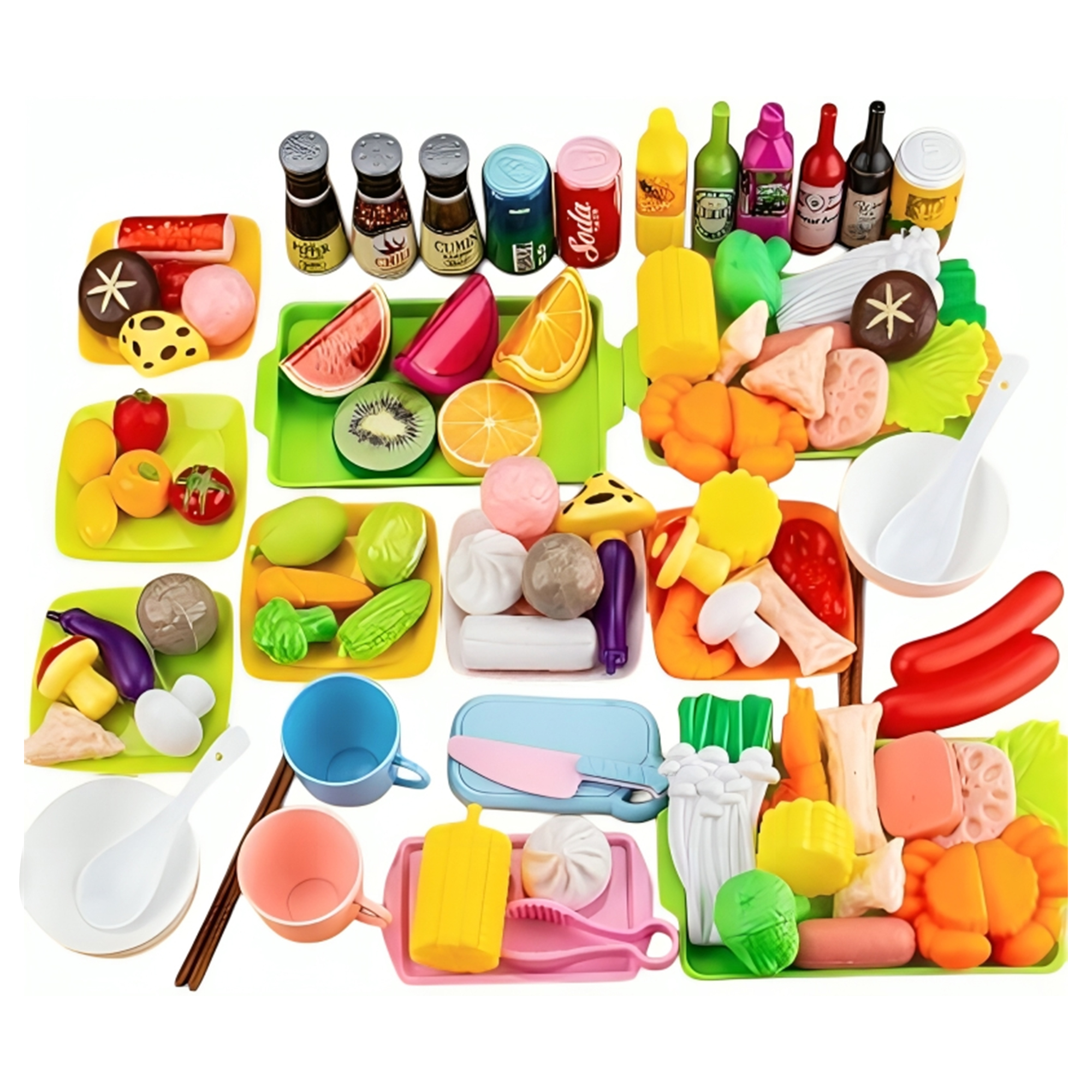 Ukr - Plastic Fruit & Vegetables Pretend Play Set - Multicolor - 100 Pcs
