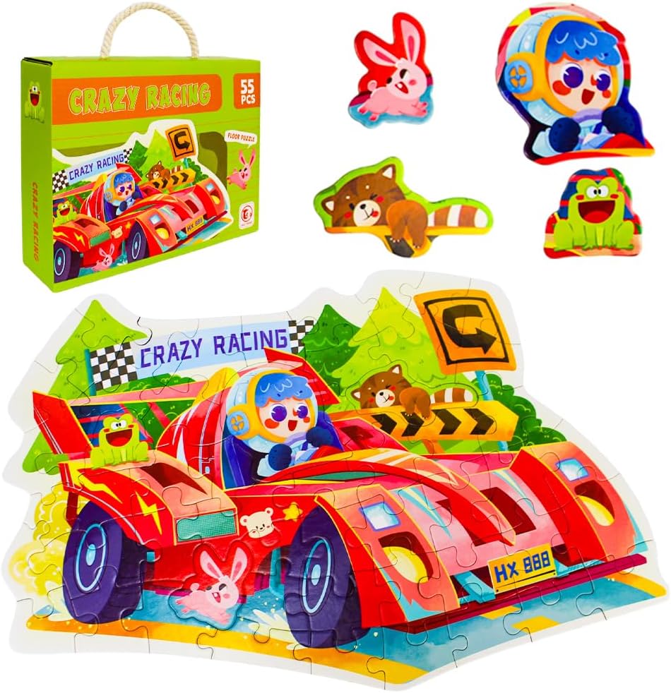 UKR - Crazy Racing Floor Puzzle With Storage Tote - 55 Pcs