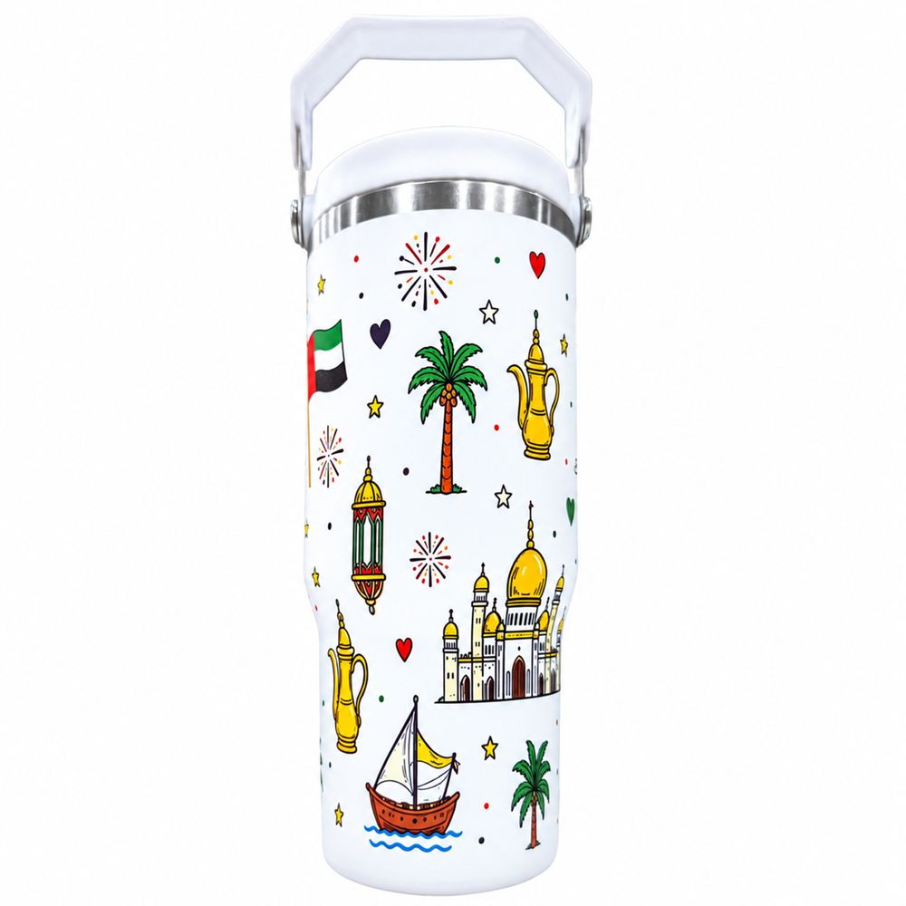 UKR - Stainless Steel Tumbler With Handle And Lid - White - 890 ml