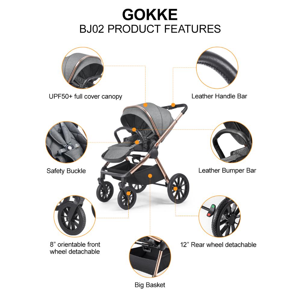Gokke - Reversible Baby Stroller - BJ02GG - Grey and Gold