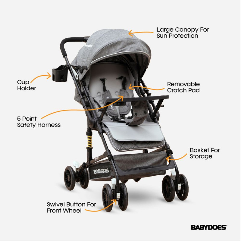 Babydoes - Olla R + Baby Stroller Reversible Handle - Grey