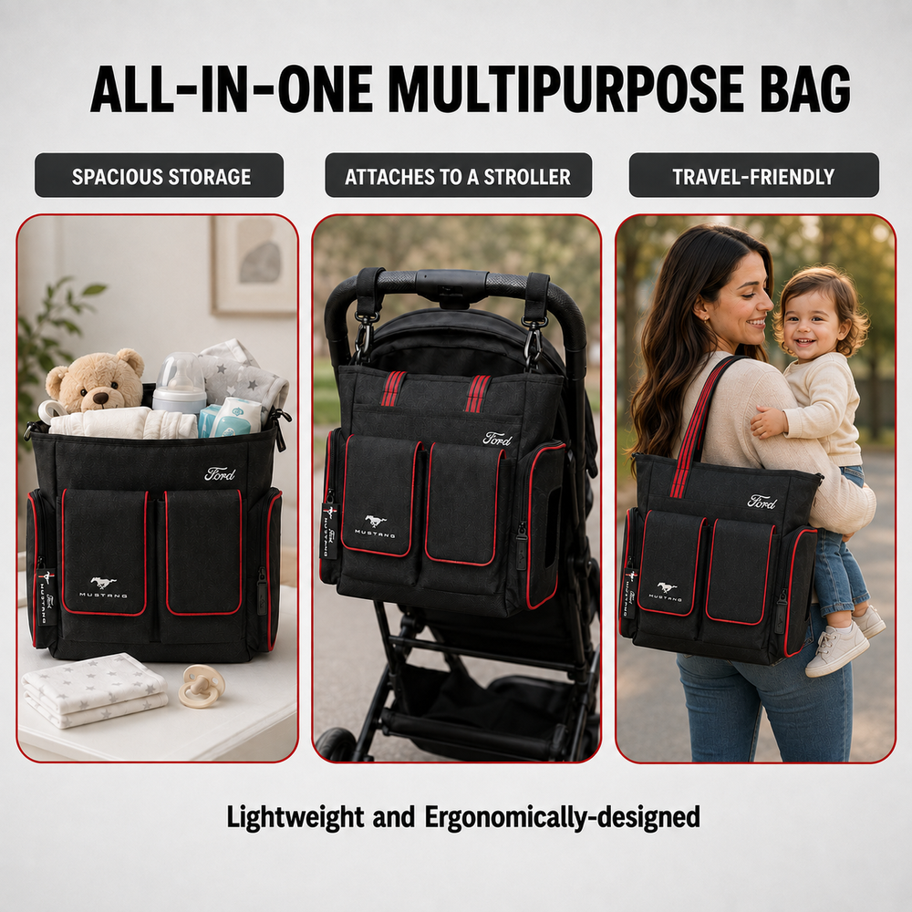 Mustang - Pit Stop Deluxe Diaper Bag With Changing Mat - Black