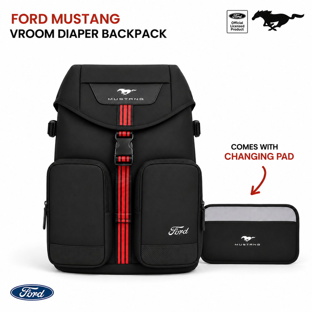 Mustang - Vroom Diaper Backpack With Changing Mat - Black