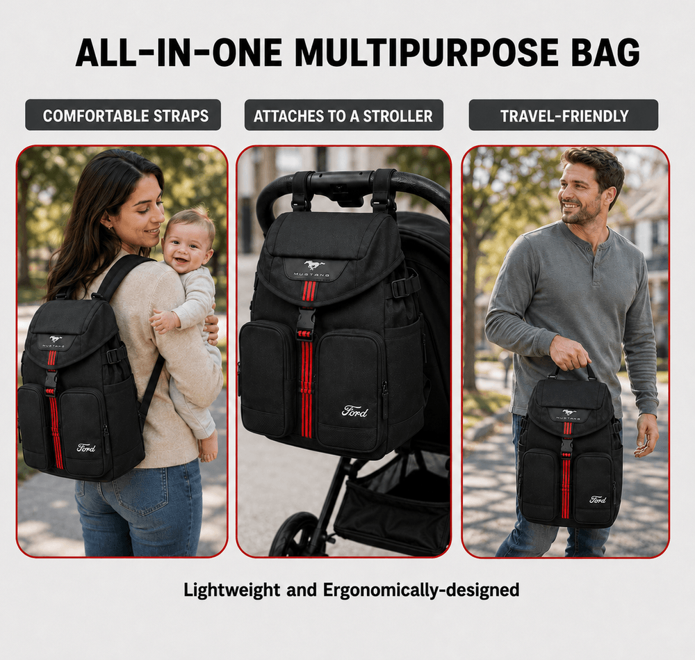 Mustang - Vroom Diaper Backpack With Changing Mat - Black