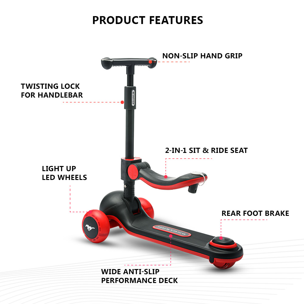 Ford Mustang - Kids Sporty Glider Scooter With Seat