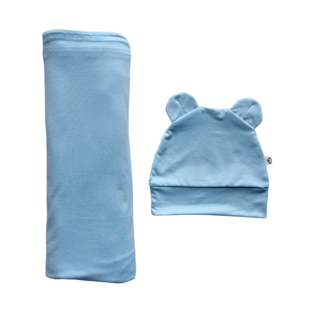 Baby Boss - Organic Bamboo Swaddle & Beanie Set - Blue - 2 Pcs