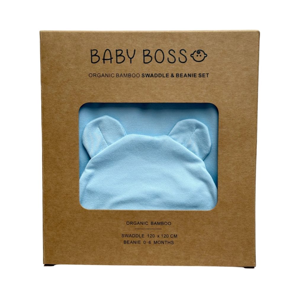 Baby Boss - Organic Bamboo Swaddle & Beanie Set - Blue - 2 Pcs