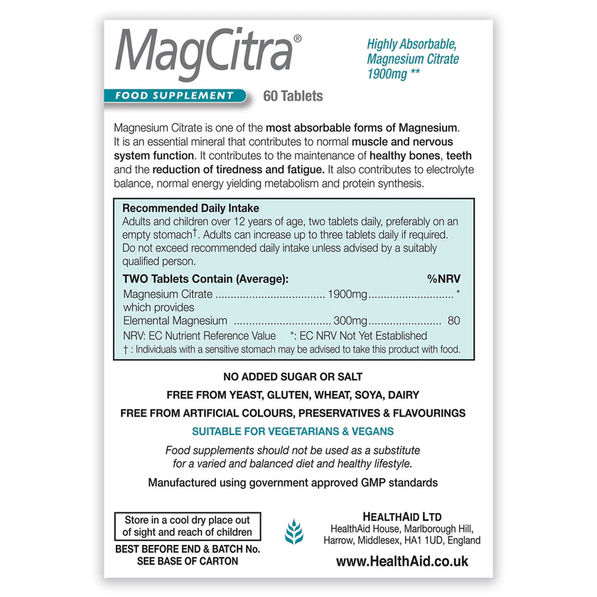 Healthaid - Magcitra Tablets Pack - 60pcs - 1900mg