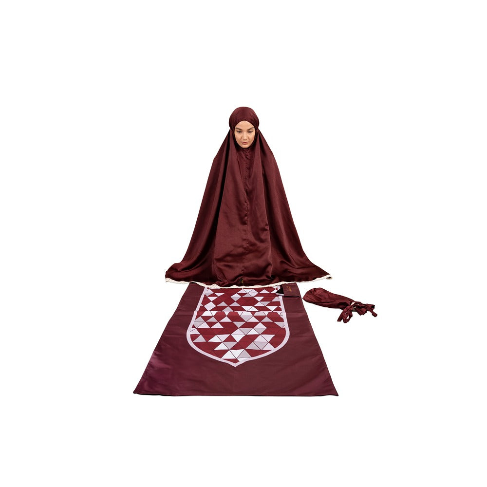 Hilalful Silky 2 Piece Prayer Set Lustrous - Red