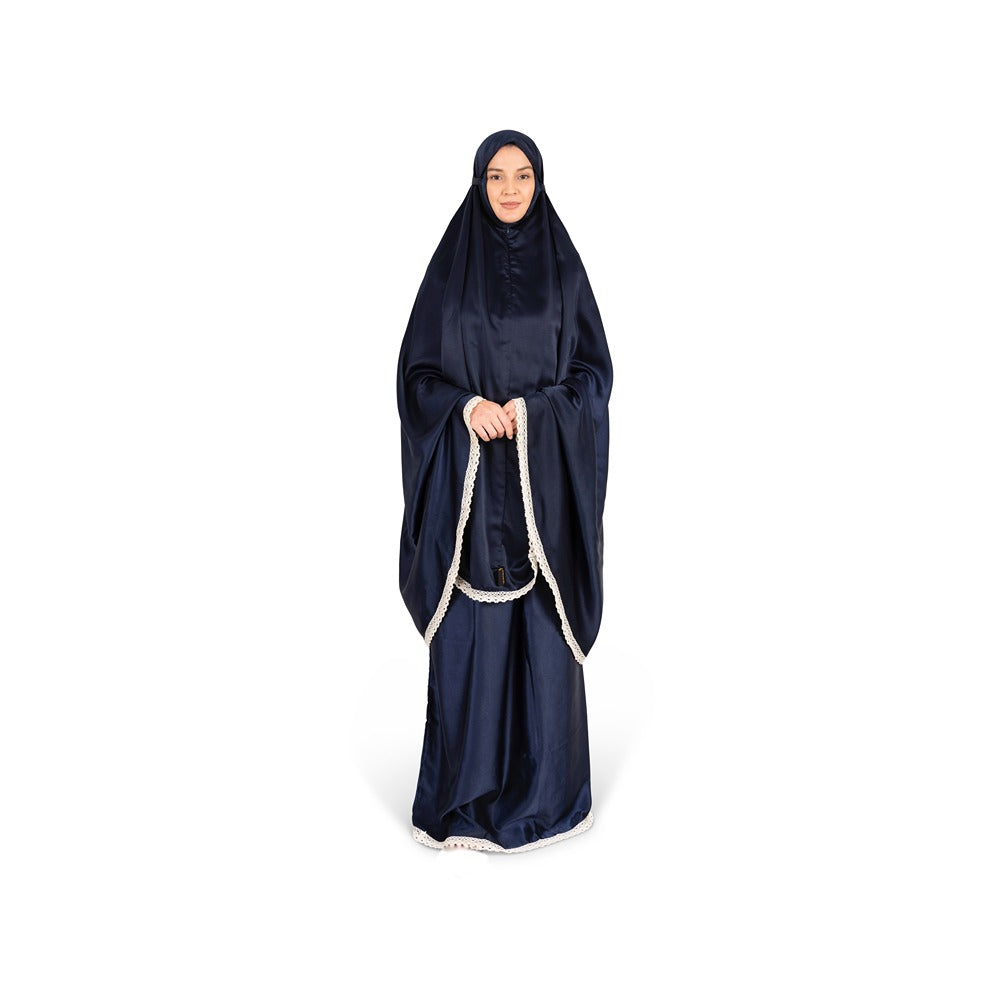 Hilalful Silky 2 Piece Prayer Set - Navy Blue