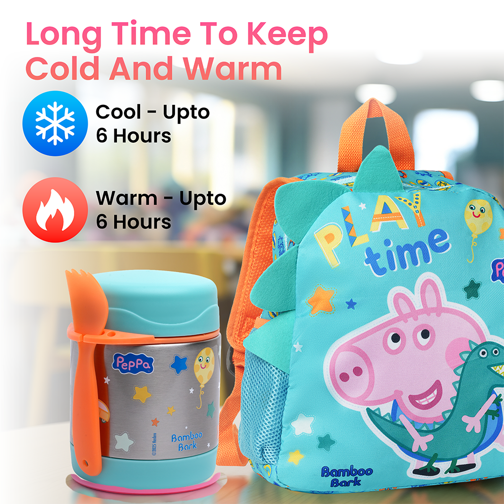 Bamboo Bark Peppa Pig George Pig Insulated Food Jar For Kids, Toddlers, Nursery and School 