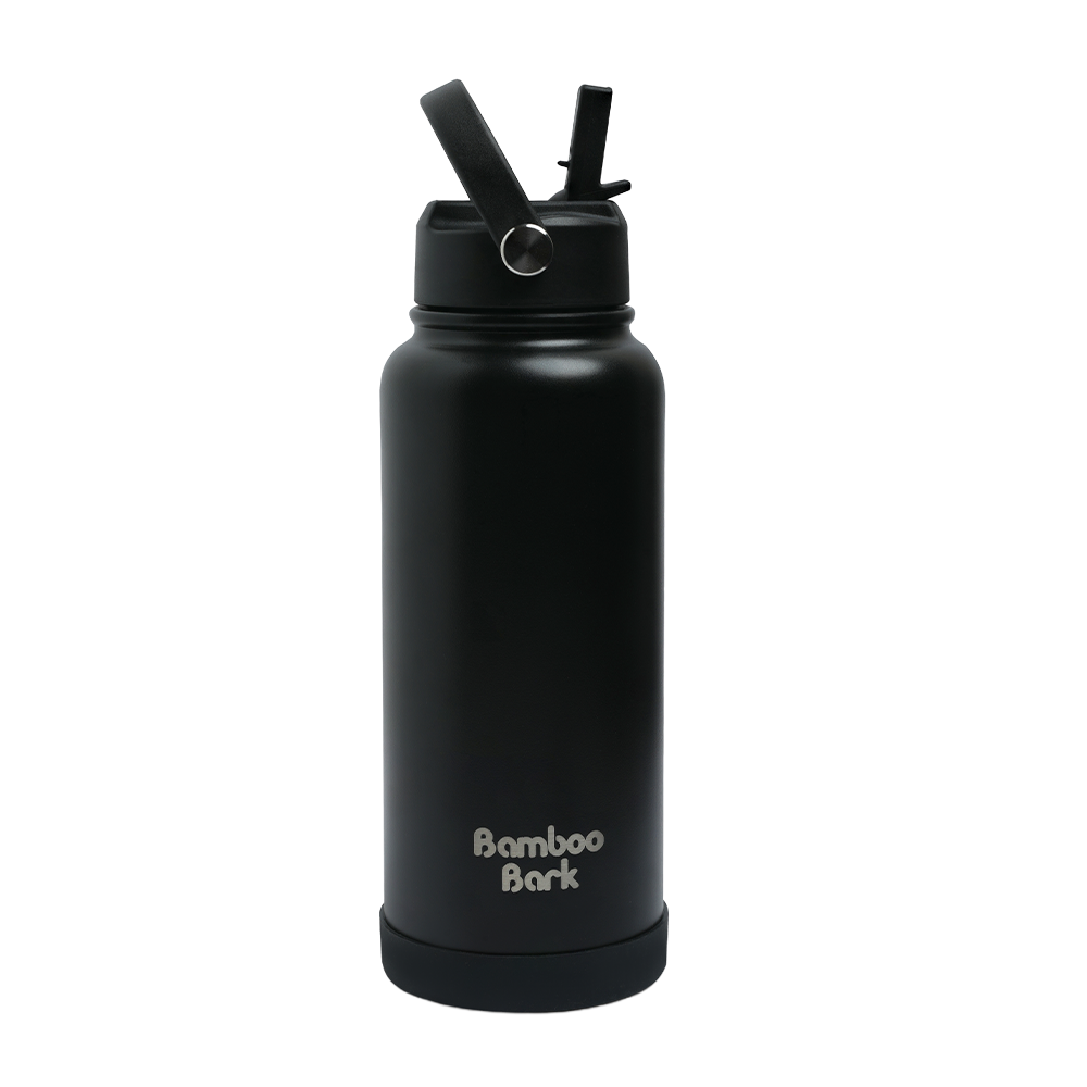 Bamboo Bark - Insulated Water Bottle With Sipper Lid_Black_1 L
