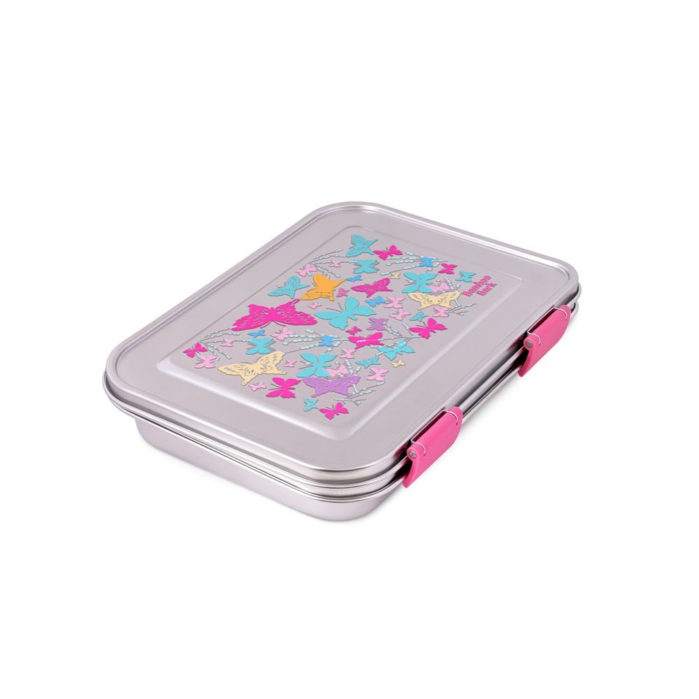 Bamboo Bark - 3 Compartment Butterfly Printed Stainless Steel Lunchbox - Pink