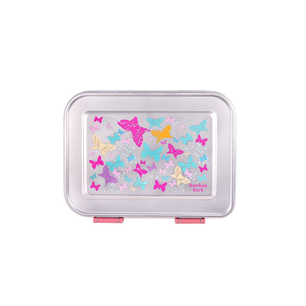 Bamboo Bark - 3 Compartment Butterfly Printed Stainless Steel Lunchbox - Pink