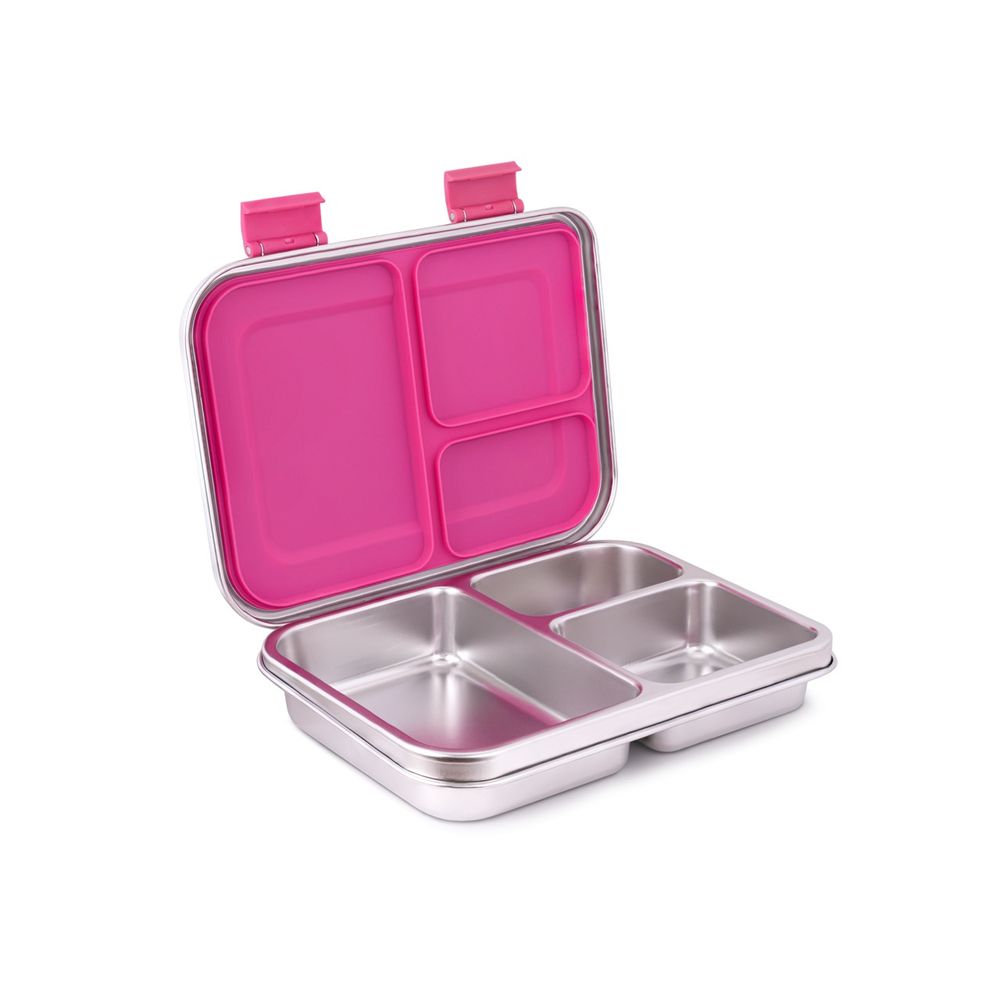 Bamboo Bark - 3 Compartment Butterfly Printed Stainless Steel Lunchbox - Pink