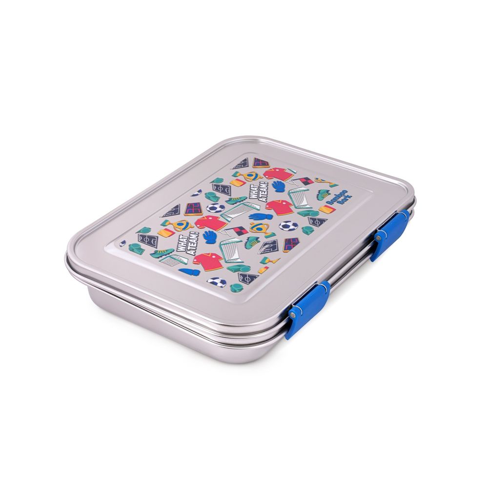Bamboo Bark - 3 Compartment Soccer Printed Stainless Steel Lunchbox - Blue
