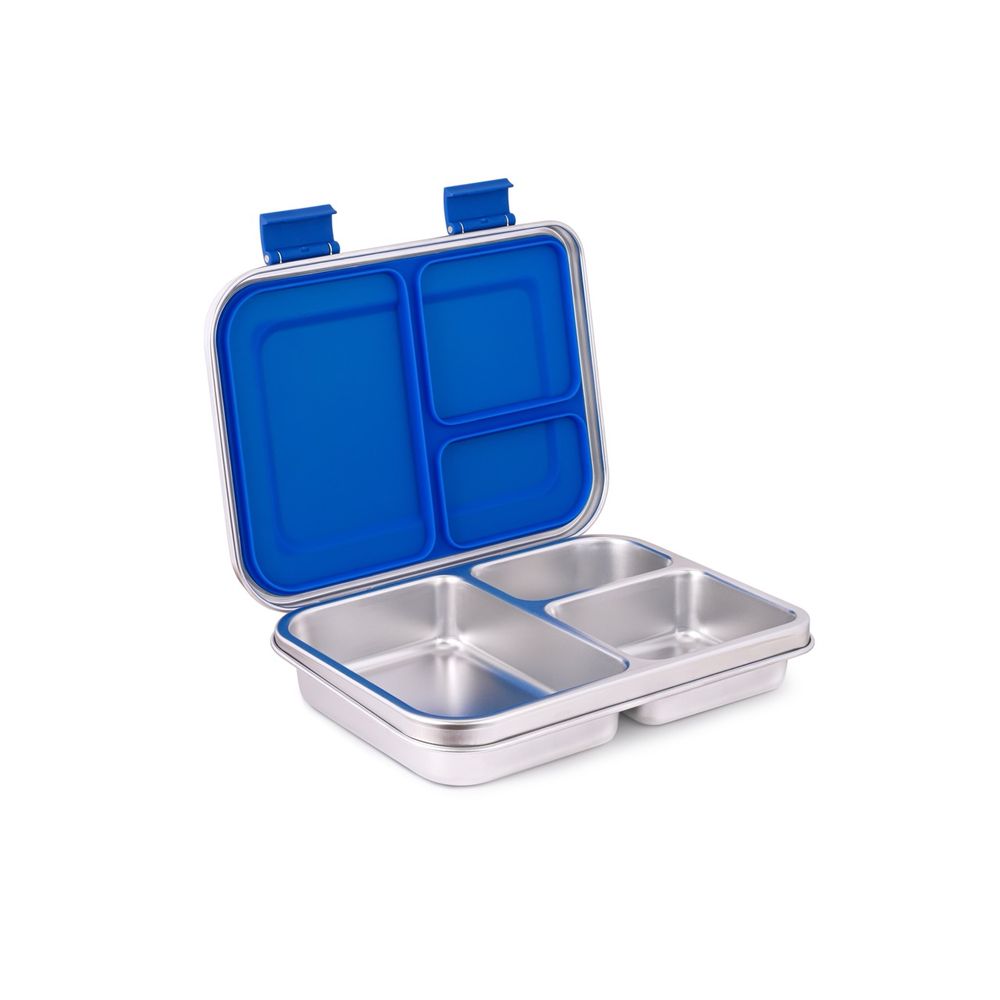 Bamboo Bark - 3 Compartment Soccer Printed Stainless Steel Lunchbox - Blue