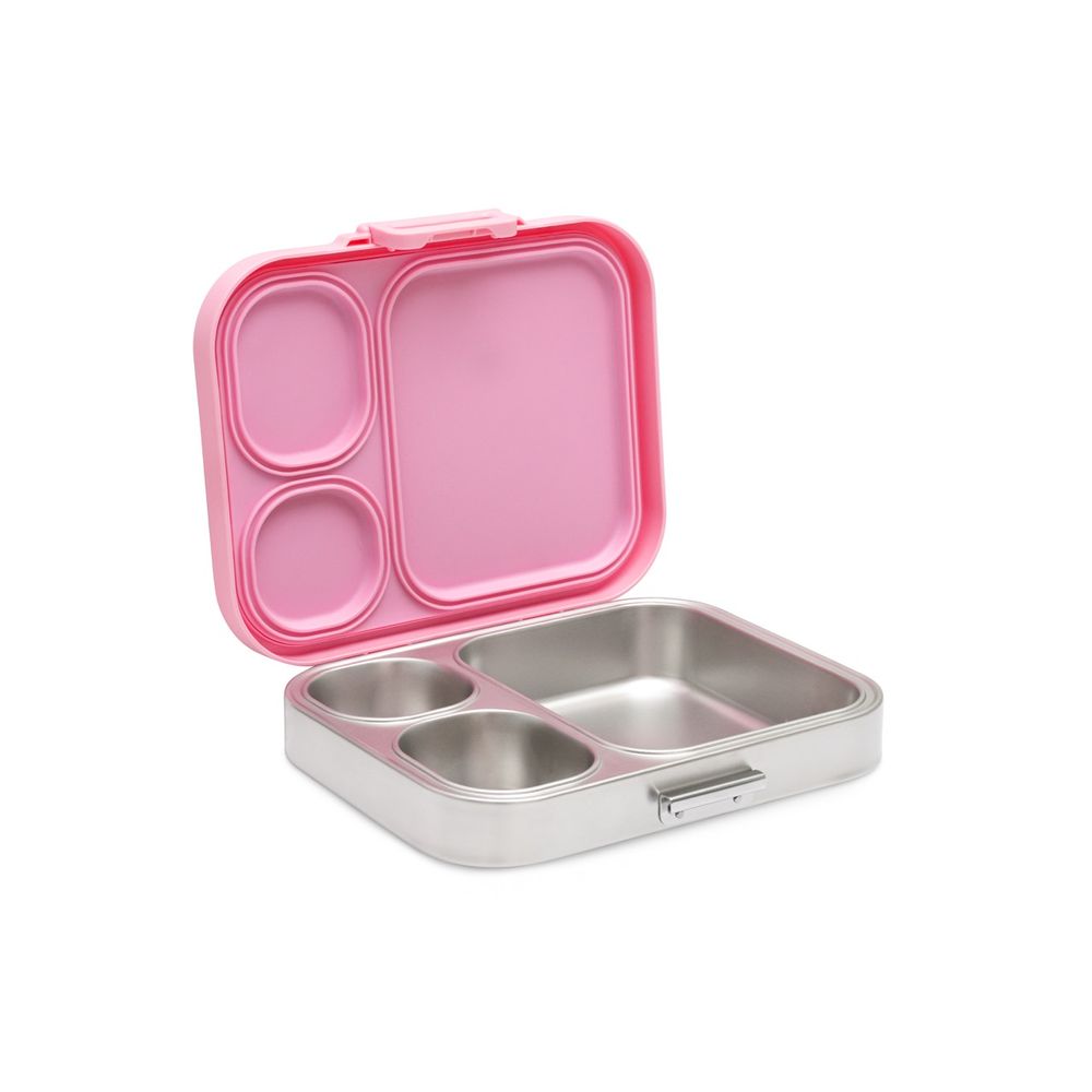 Bamboo Bark - 3 Compartment Unicorn Printed Stainless Steel Lunchbox With PP Lid - Pink