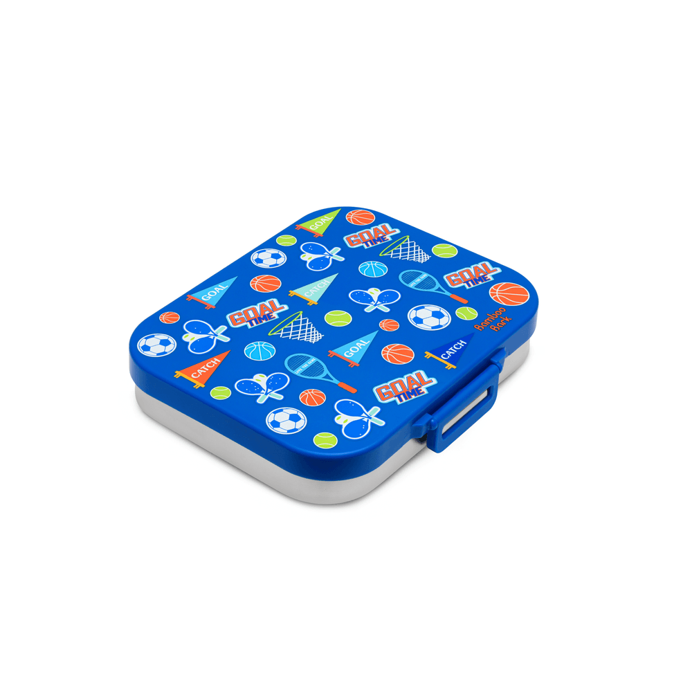 Bamboo Bark - 3 Compartment Sports Printed Stainless Steel Lunchbox With PP Lid - Blue
