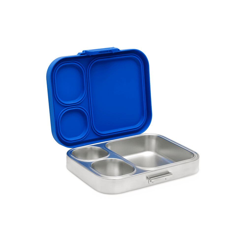 Bamboo Bark - 3 Compartment Sports Printed Stainless Steel Lunchbox With PP Lid - Blue