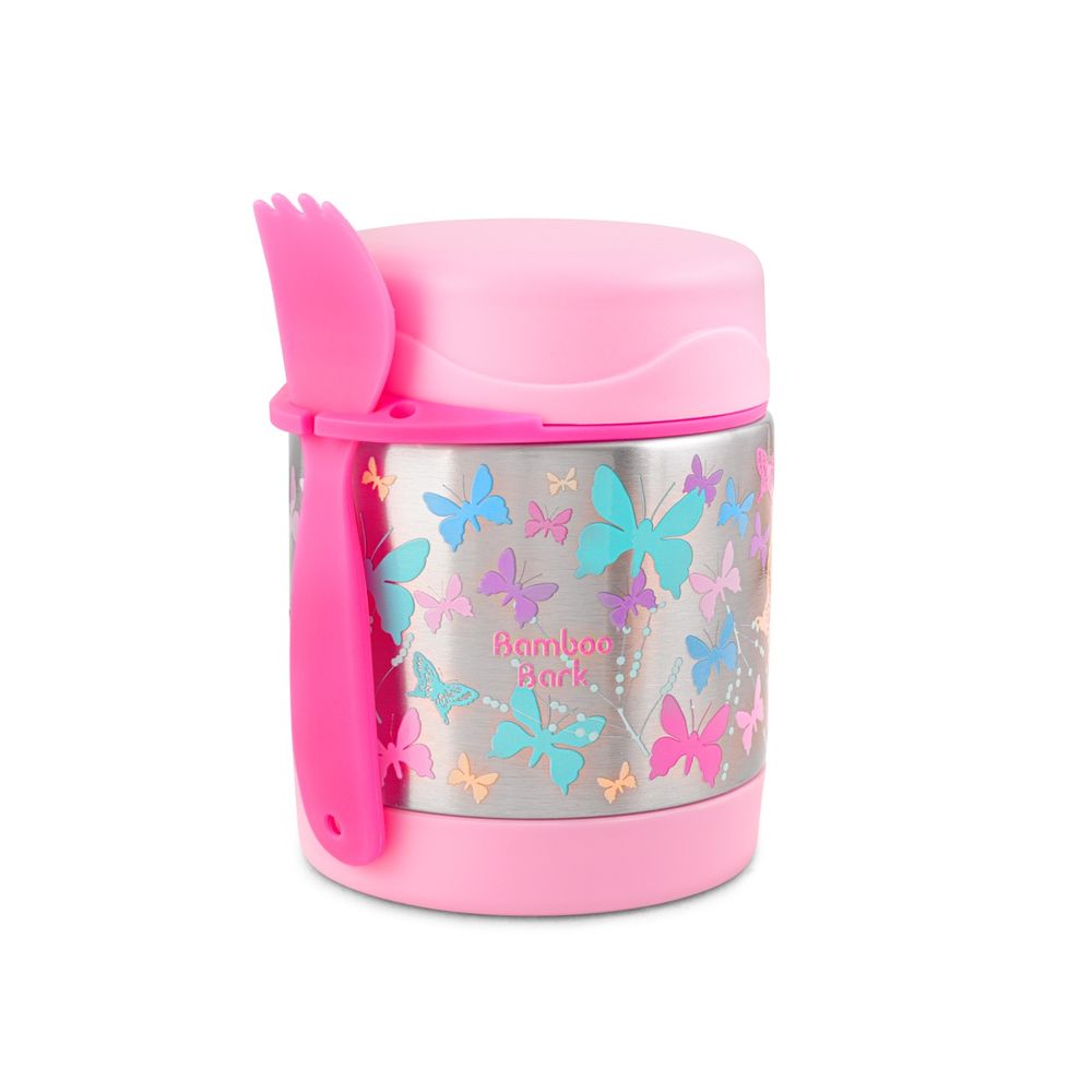 Bamboo Bark - Stainless Steel Butterfly Food Jar - Pink