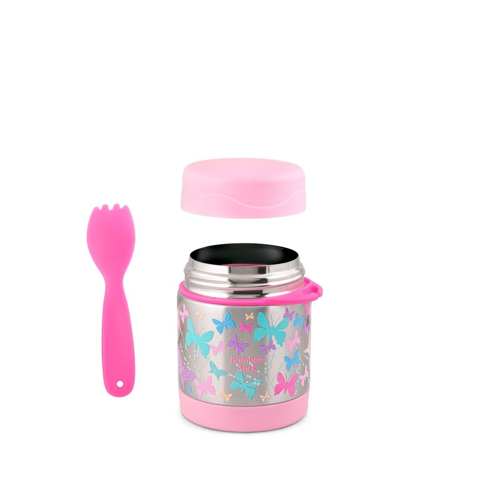 Bamboo Bark - Stainless Steel Butterfly Food Jar - Pink