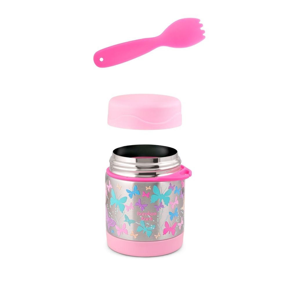 Bamboo Bark - Stainless Steel Butterfly Food Jar - Pink