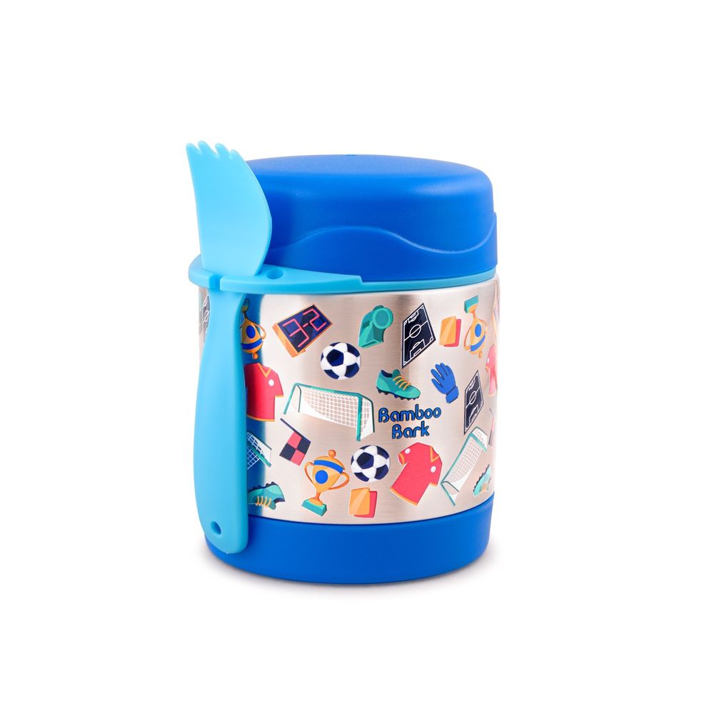 Bamboo Bark - Stainless Steel Football Food Jar - Blue