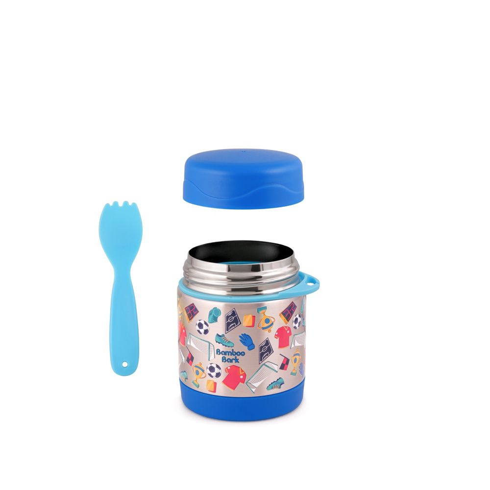 Bamboo Bark - Stainless Steel Football Food Jar - Blue