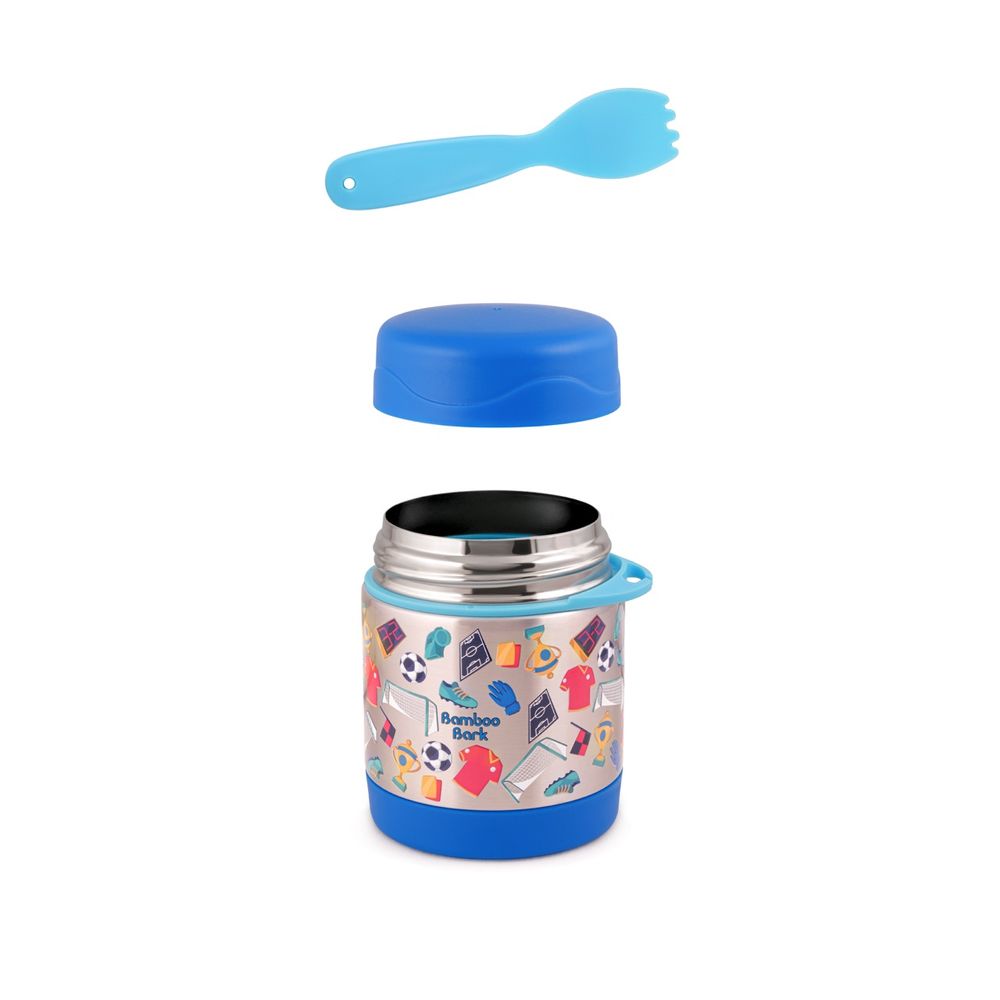 Bamboo Bark - Stainless Steel Football Food Jar - Blue