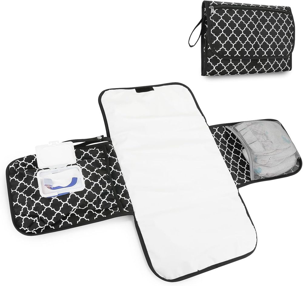 Sybil's Quatrefoil Pattern Travel Nappy Changing Mat - Black