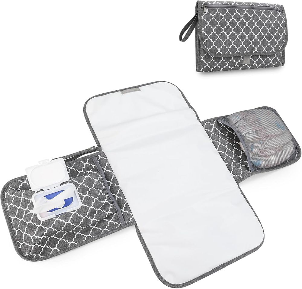Sybil's Quatrefoil Pattern Travel Nappy Changing Mat - Grey
