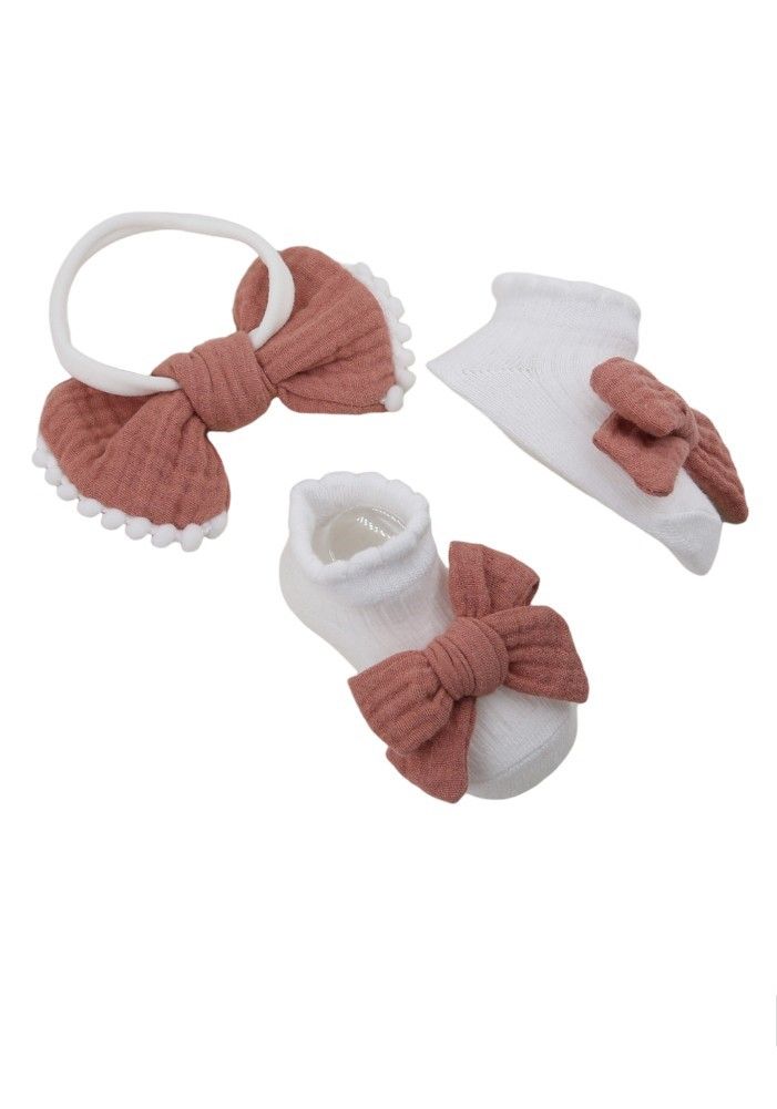 Bambimici Anika Socks & Ribbon Bow Headband Set Rust - Orange
