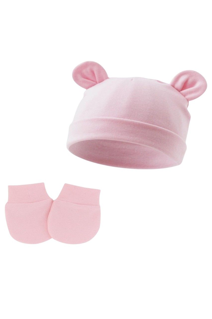Bambimici Baby Little Bean Hat and Mittens - Pink - 2 Pcs