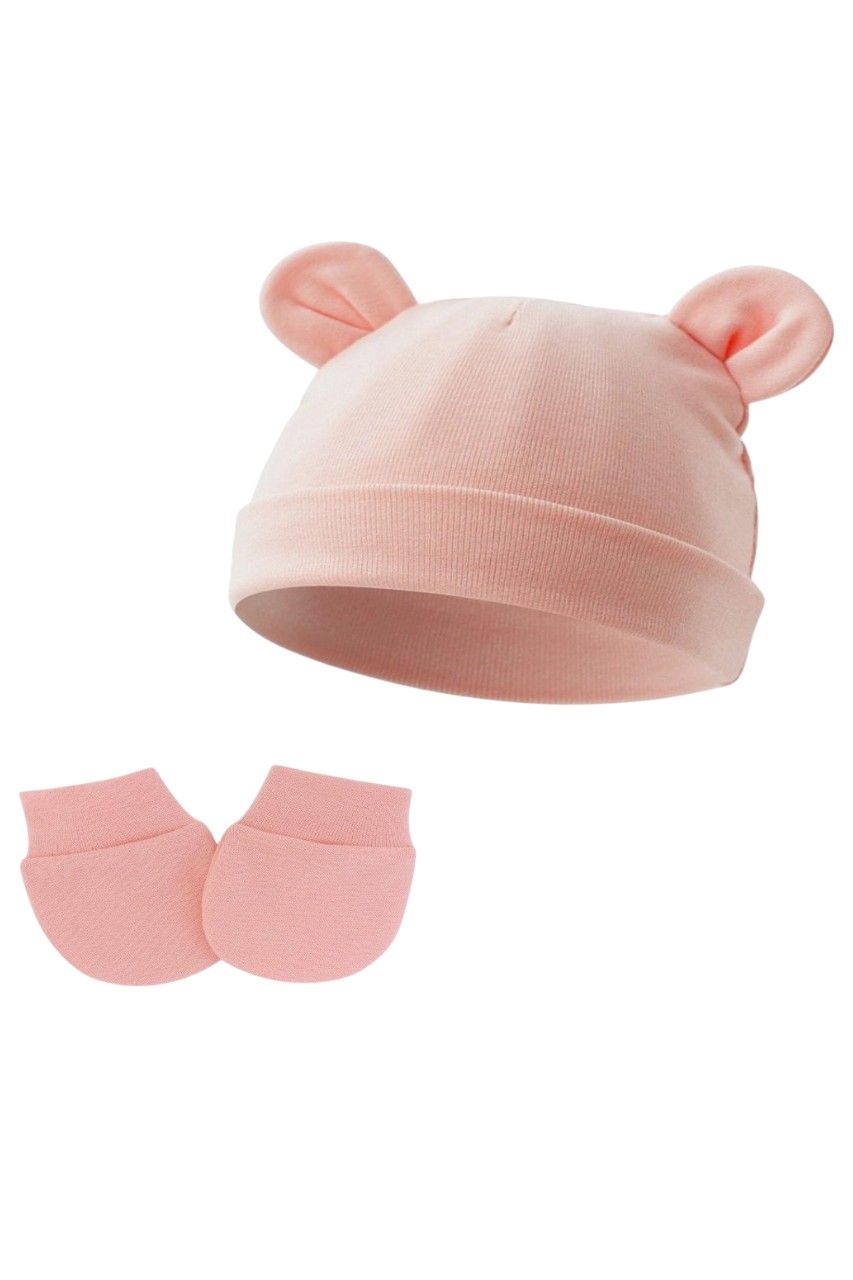 Bambimici Baby Little Bean Hat and Mittens Pomelo - Pink - 2 Pcs