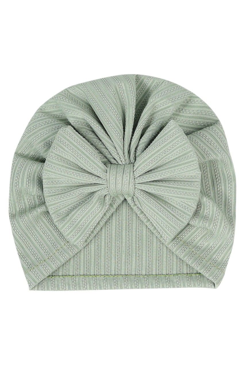 Bambimici Baby Bow Detail Turban Hat & Mittens Olive - Green - 2 Pcs