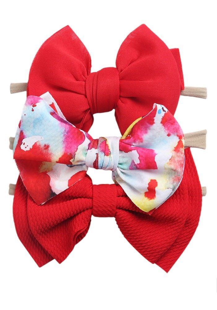 Bambimici Baby Dalia Assorted Ribbon Bow Headband - Printed/Red