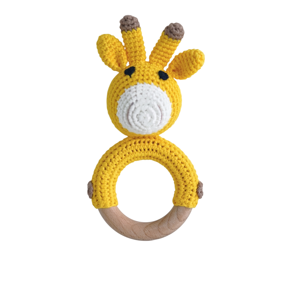 Bambimici - Crochet Wooden Teething Ring Rattle - Giraffe