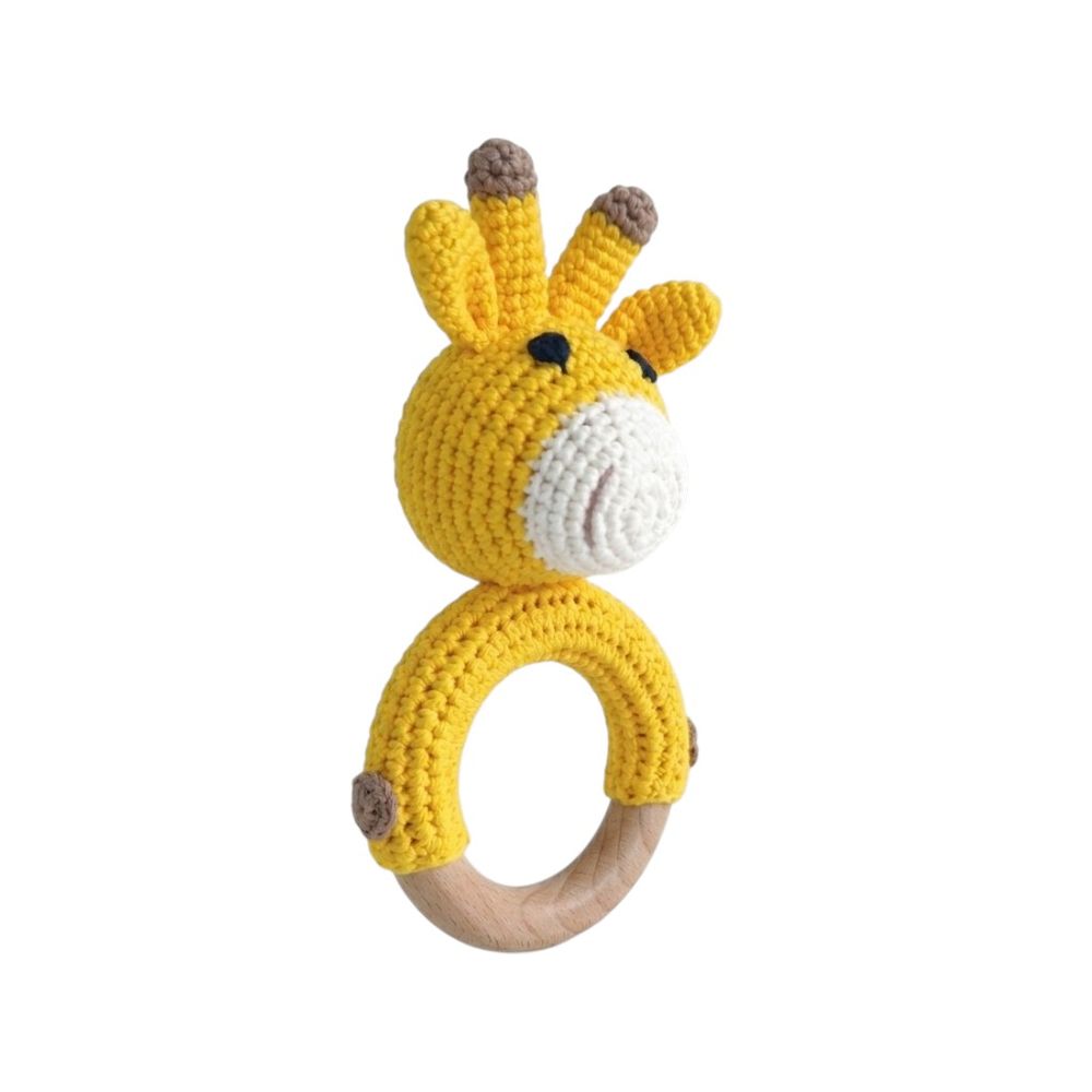 Bambimici - Crochet Wooden Teething Ring Rattle - Giraffe