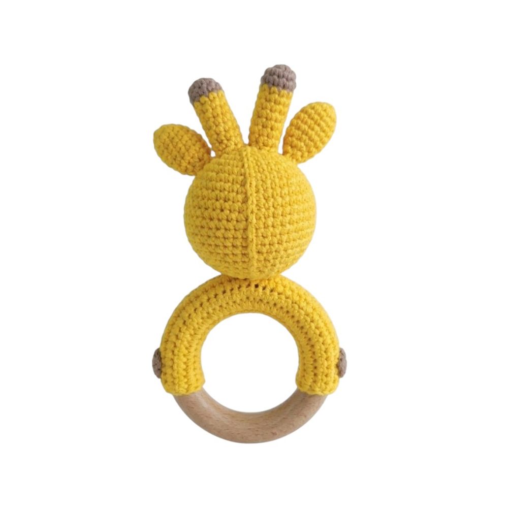 Bambimici - Crochet Wooden Teething Ring Rattle - Giraffe
