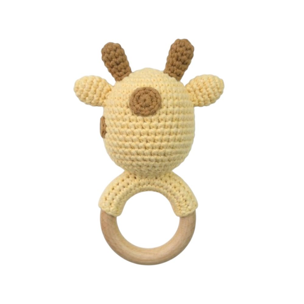 Bambimici - Crochet Wooden Teething Ring Rattle - Deer