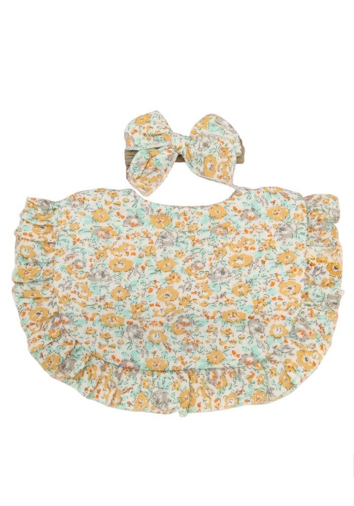 Bambimici Bella Floral Headband & Baby Bib - Orange - 2 Pcs