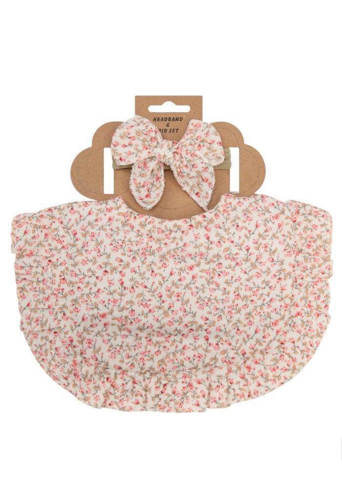 Bambimici Bella Floral Headband & Baby Bib - Pink - 2 Pcs