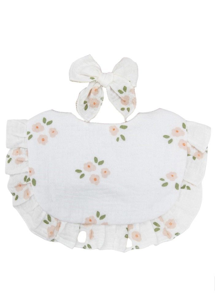 Bambimici Bella Flower Print Headband & Baby Bib - White - 2 Pcs