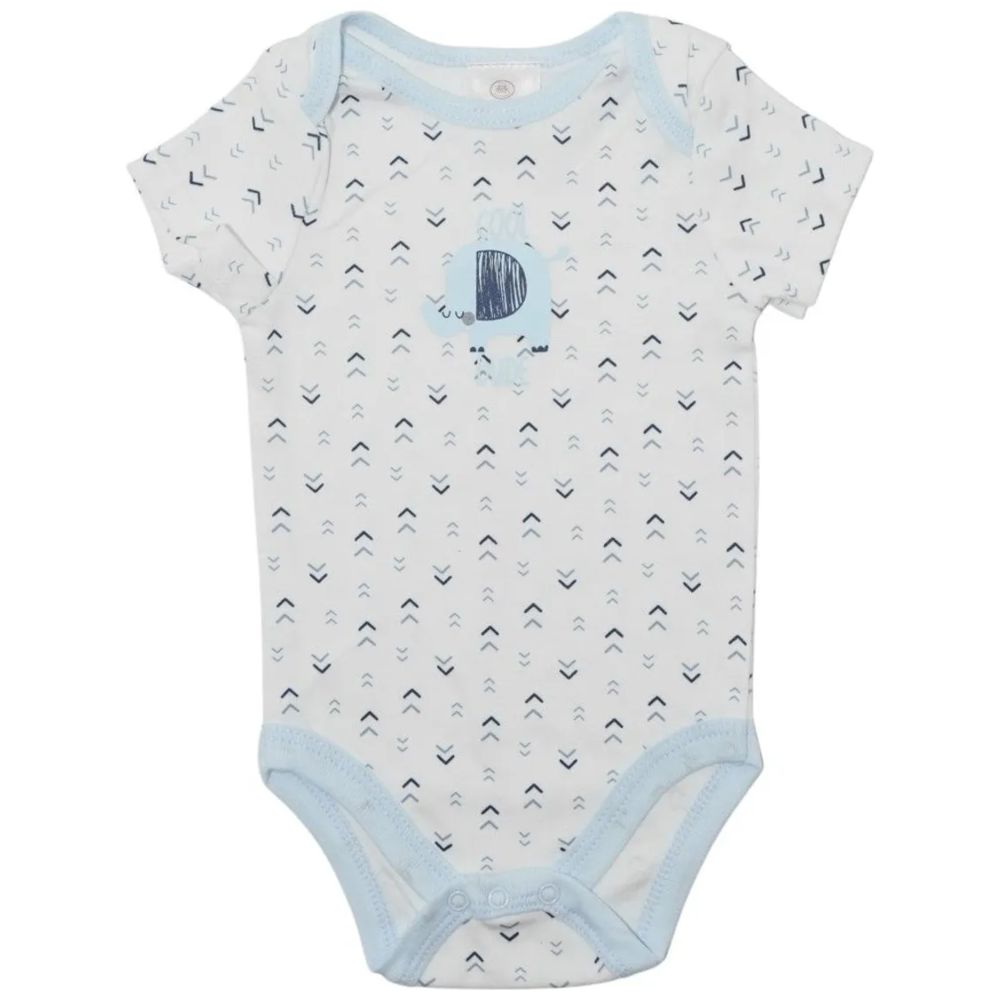 Bambimici Short Sleeve Elephant Printed Bodysuit with Pyjama - Light Blue - 3 Pcs