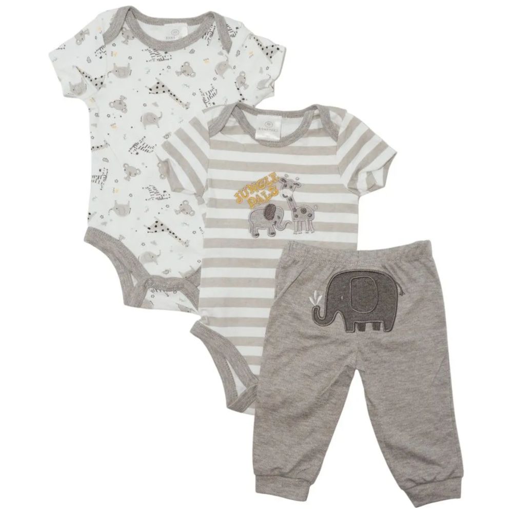 Bambimici Animal Jungle Print Bodysuit with Pyjama - Multicolor - 3 Pcs