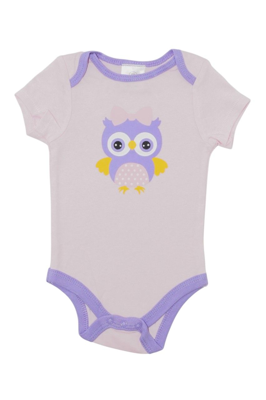 Bambimici Short Sleeve Owl Printed Bodysuit with Pyjama - Purple - 3 Pcs