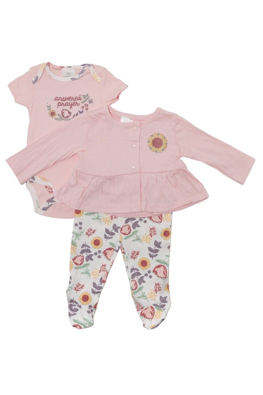 Bambimici Baby' Floral Print Bodysuit & Top with Pyjama - Peach - 3 Pcs